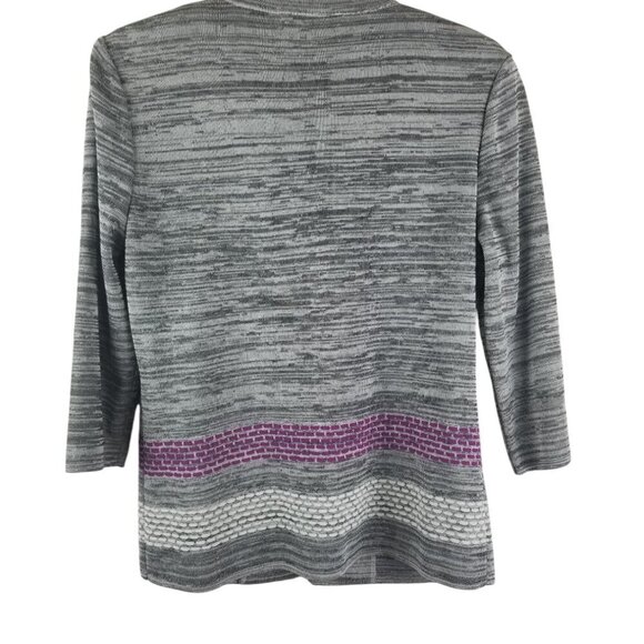 Ming Wang Women's Heather Grey Fushia Pink White Cardigan Sz S - Picture 2 of 7